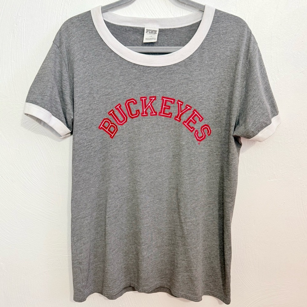 VS PINK BUCKEYES OHIO STATE RINGER TEE SIZE LARGE red & grey OSU rare tee
